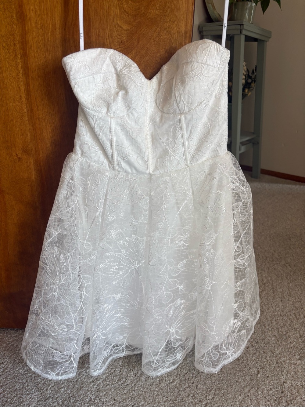 Lulu's White Strapless Floral Lace Party Dress
